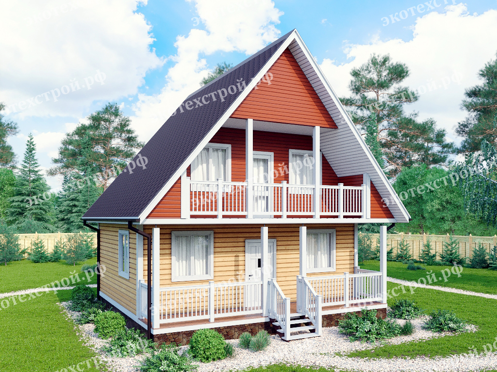 Проект дома с террасой и балконом